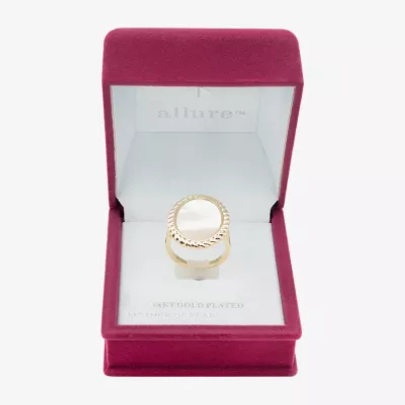 Sparkle Allure Roped Womens White Cultured Freshwater Pearl Mother Of 14K Gold Over Brass Oval Cocktail Ring