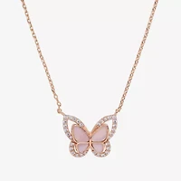 Sparkle Allure Halo Womens Pink Mother Of Pearl Cultured Freshwater Pearl 18K Rose Gold Over Brass Butterfly 16 Inch Pendant Necklace