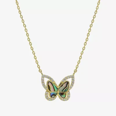 Sparkle Allure Halo Womens Green Mother Of Pearl Cultured Freshwater Pearl 14K Gold Over Brass Butterfly 16 Inch Pendant Necklace