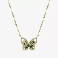 Sparkle Allure Halo Womens Green Mother Of Pearl Cultured Freshwater Pearl 14K Gold Over Brass Butterfly 16 Inch Pendant Necklace