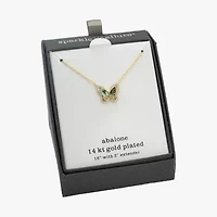 Sparkle Allure Halo Womens Green Mother Of Pearl Cultured Freshwater Pearl 14K Gold Over Brass Butterfly 16 Inch Pendant Necklace