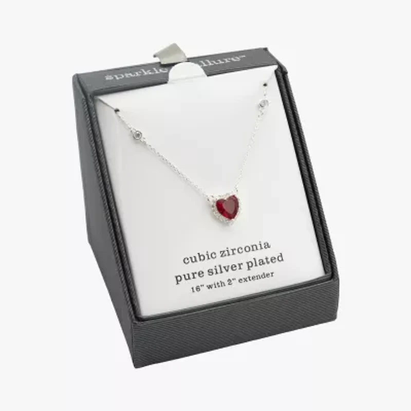 Sparkle Allure Halo Womens Red Crystal Pure Silver Over Brass Heart 16 Inch Pendant Necklace