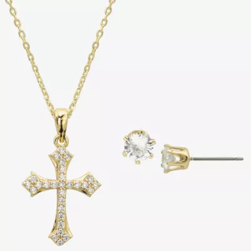 Sparkle Allure Womens Cubic Zirconia 14K Gold Over Brass Cross 2-pc. Jewelry Set
