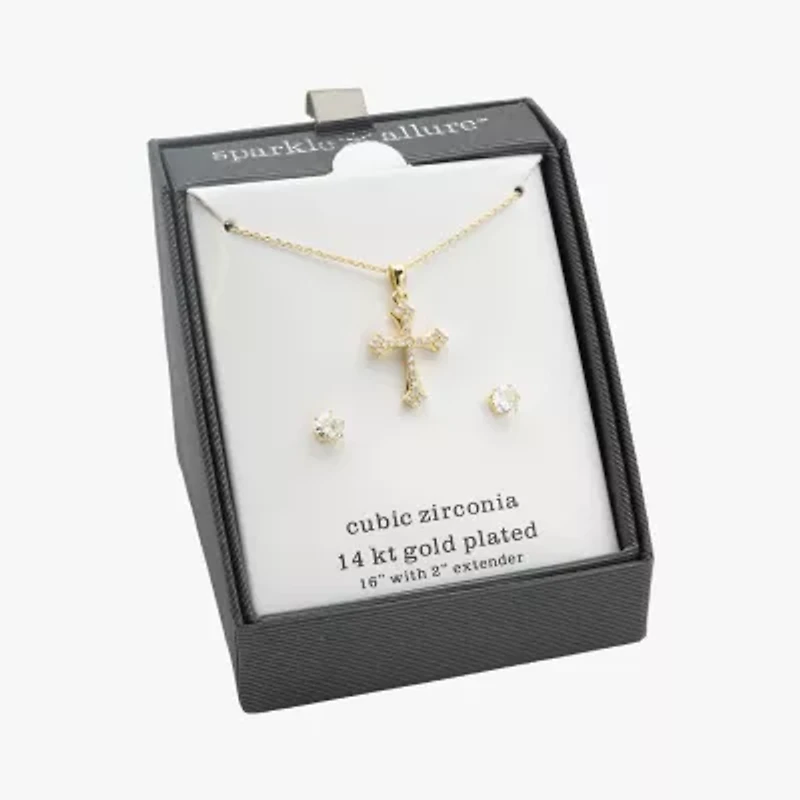 Sparkle Allure Womens Cubic Zirconia 14K Gold Over Brass Cross 2-pc. Jewelry Set