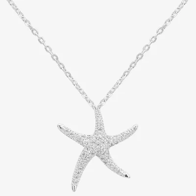 Sparkle Allure Starfish Womens Cubic Zirconia Pure Silver Over Brass 16 Inch Pendant Necklace