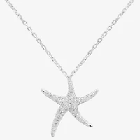 Sparkle Allure Starfish Womens Cubic Zirconia Pure Silver Over Brass 16 Inch Pendant Necklace