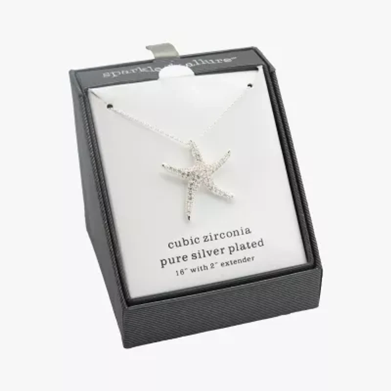 Sparkle Allure Starfish Womens Cubic Zirconia Pure Silver Over Brass 16 Inch Pendant Necklace