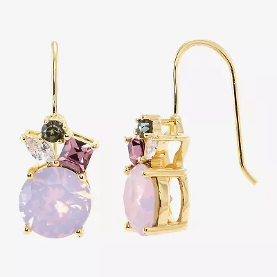 Sparkle Allure Cluster Womens Multi Color Crystal 14K Gold Over Brass Round Drop Earrings
