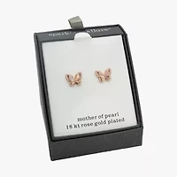 Sparkle Allure Pink Mother Of Pearl Cultured Freshwater Pearl 18K Rose Gold Over Brass 13mm Butterfly Stud Earrings
