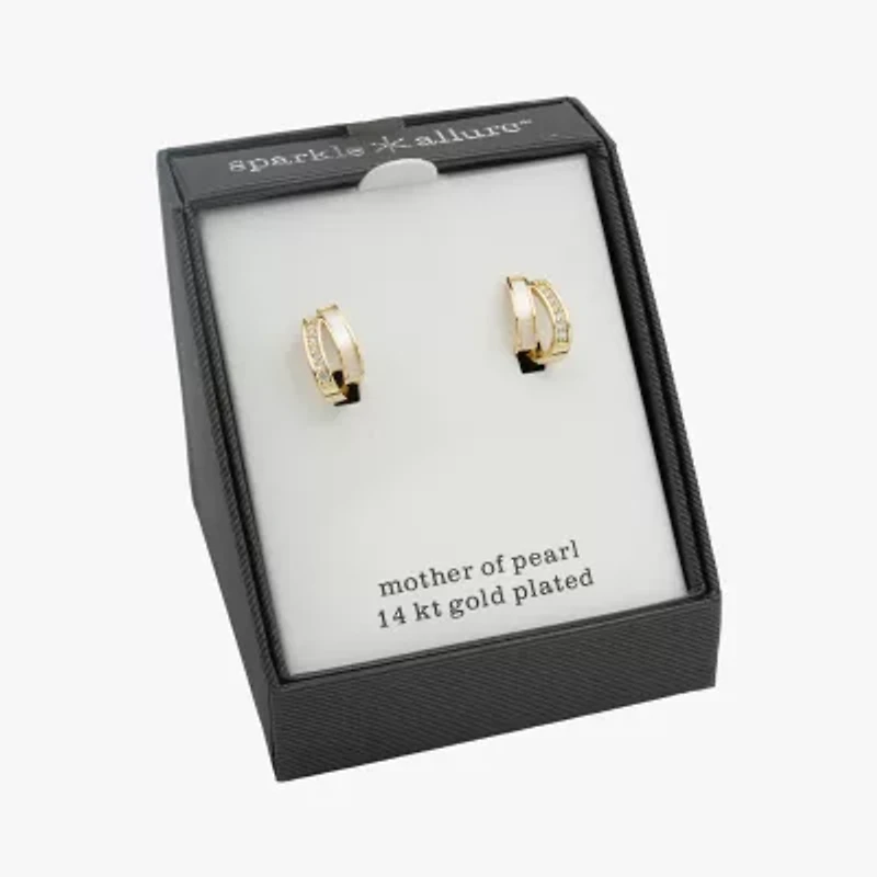 Sparkle Allure Half Womens White Mother Of Pearl Cultured Freshwater Pearl 14K Gold Over Brass 16.6mm Hoop Earrings