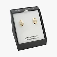 Sparkle Allure Half Womens White Mother Of Pearl Cultured Freshwater Pearl 14K Gold Over Brass 16.6mm Hoop Earrings