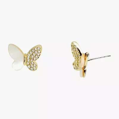 Sparkle Allure White Mother Of Pearl Cultured Freshwater Pearl 14K Gold Over Brass 11mm Butterfly Stud Earrings