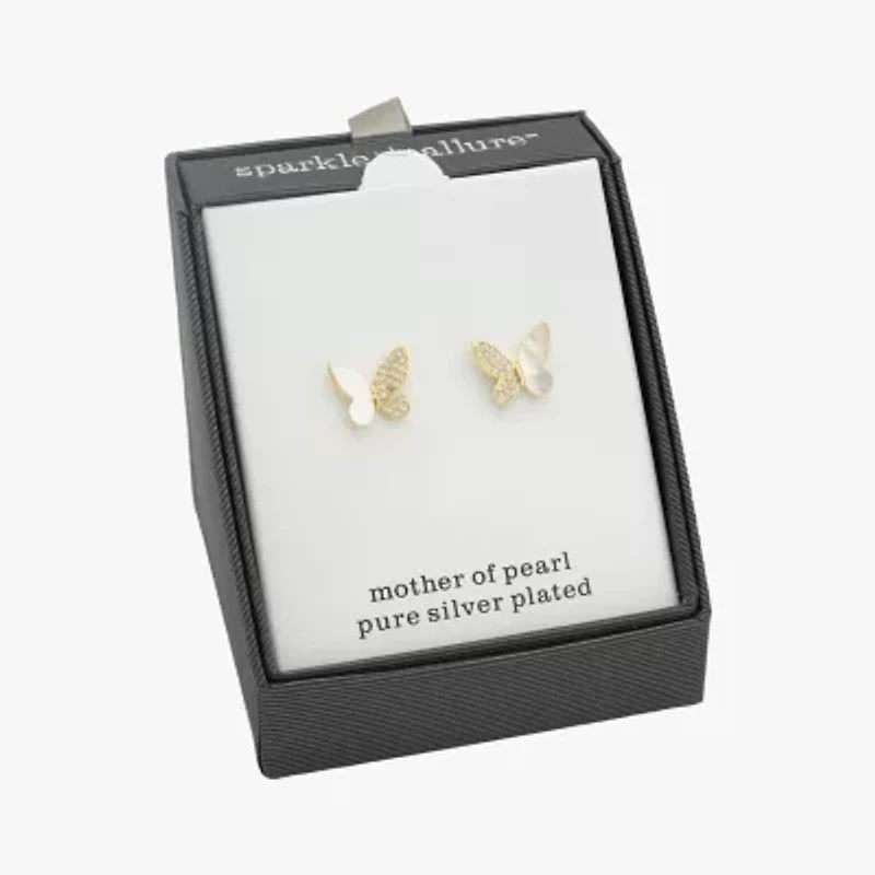 Sparkle Allure White Mother Of Pearl Cultured Freshwater Pearl 14K Gold Over Brass 11mm Butterfly Stud Earrings