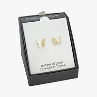 Sparkle Allure White Mother Of Pearl Cultured Freshwater Pearl 14K Gold Over Brass 11mm Butterfly Stud Earrings