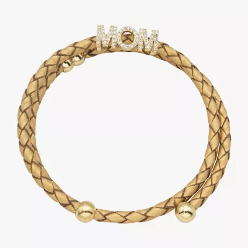 Sparkle Allure Yellow Leather Mom Coil Womens Cubic Zirconia 14K Gold Over Brass Wrap Bracelet