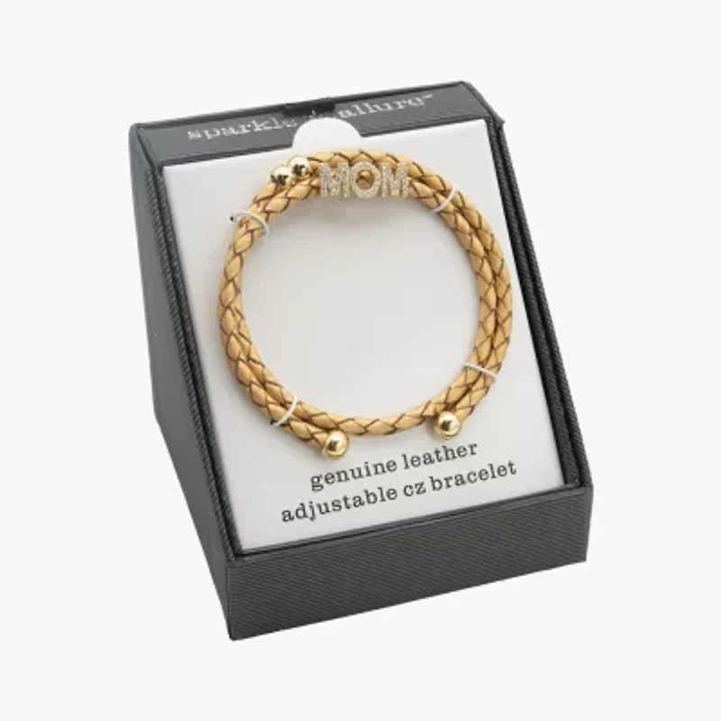 Sparkle Allure Yellow Leather Mom Coil Womens Cubic Zirconia 14K Gold Over Brass Wrap Bracelet