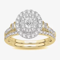 Womens / CT. T.W. Natural White Diamond 10K Gold Oval Side Stone Halo Bridal Set