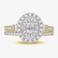 Womens / CT. T.W. Natural White Diamond 10K Gold Oval Side Stone Halo Bridal Set
