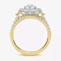 Womens / CT. T.W. Natural White Diamond 10K Gold Oval Side Stone Halo Bridal Set