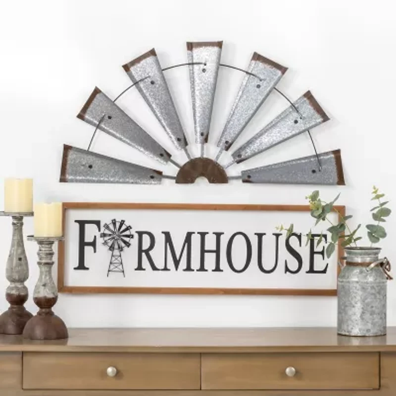 Glitzhome Farmhouse Half Wind Spinner Metal Wall Art