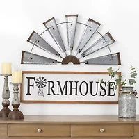 Glitzhome Farmhouse Half Wind Spinner Metal Wall Art
