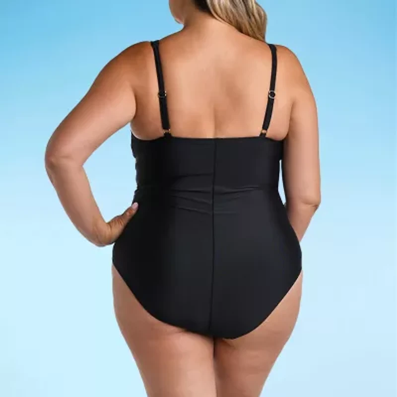 Liz Claiborne Womens Easy-on + Easy-off Plus One Piece Swimsuit