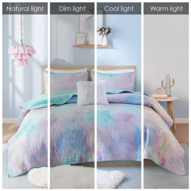 Intelligent Design Karissa Tie Dye Hypoallergenic Quilt Set with decorative pillow