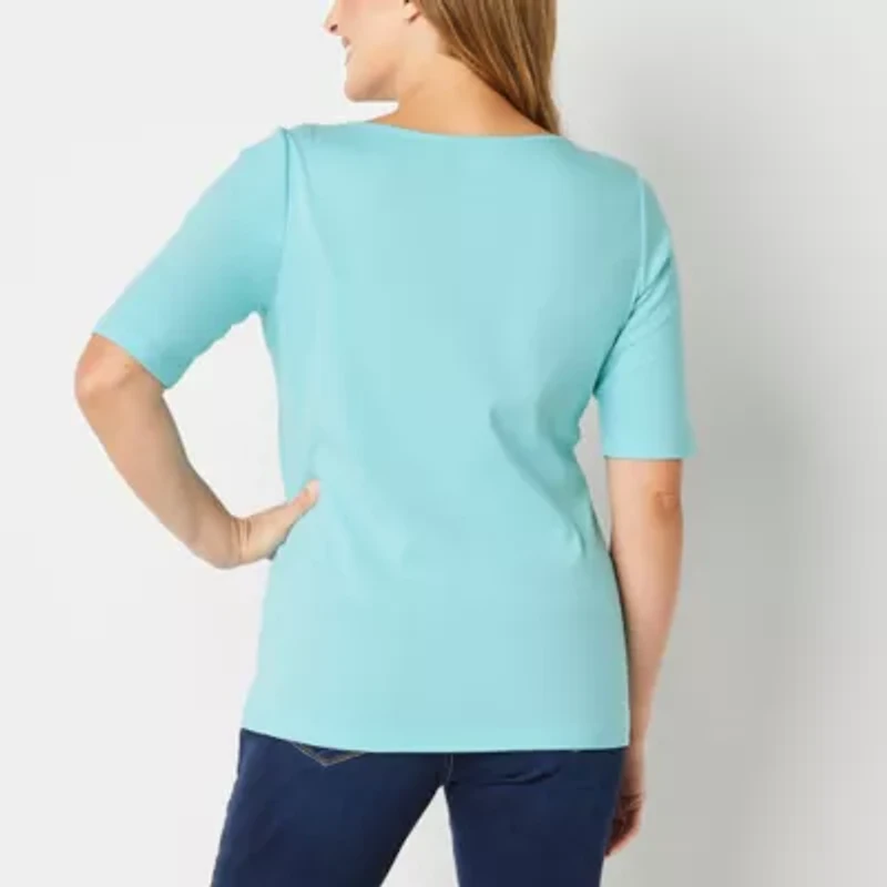 St. John's Bay Womens Boat Neck Elbow Sleeve T-Shirt