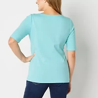 St. John's Bay Womens Boat Neck Elbow Sleeve T-Shirt