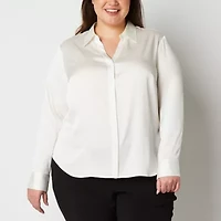 Worthington Womens Plus Cuffed Long Sleeve Regular Fit Button-Down Shirt