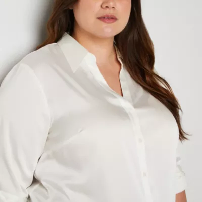 Worthington Womens Long Sleeve Cuffed Regular Fit Plus Button-Down Shirt