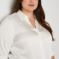 Worthington Womens Long Sleeve Cuffed Regular Fit Plus Button-Down Shirt