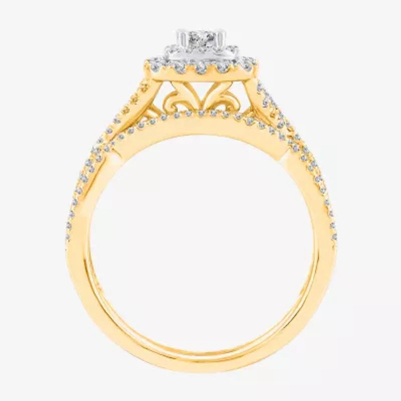 Modern Bride® Signature 3/4 CT.T.W. Certified Natural White & Color-Enhanced Blue Diamond Ring Set