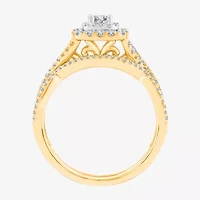 Modern Bride® Signature 3/4 CT.T.W. Certified Natural White & Color-Enhanced Blue Diamond Ring Set