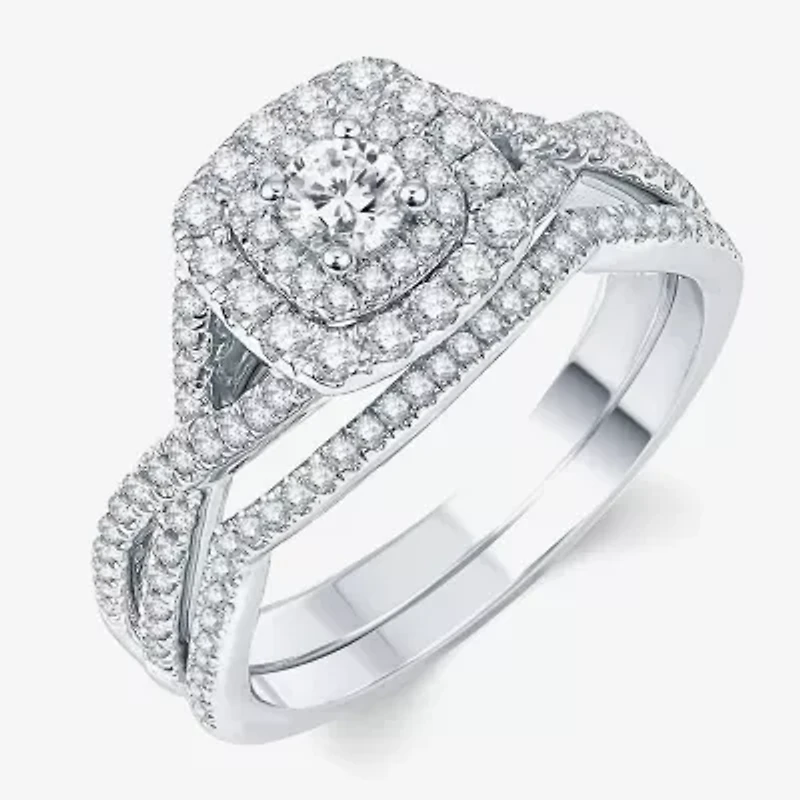 Modern Bride® Signature 3/4 CT.T.W. Certified Natural White & Color-Enhanced Blue Diamond Ring Set