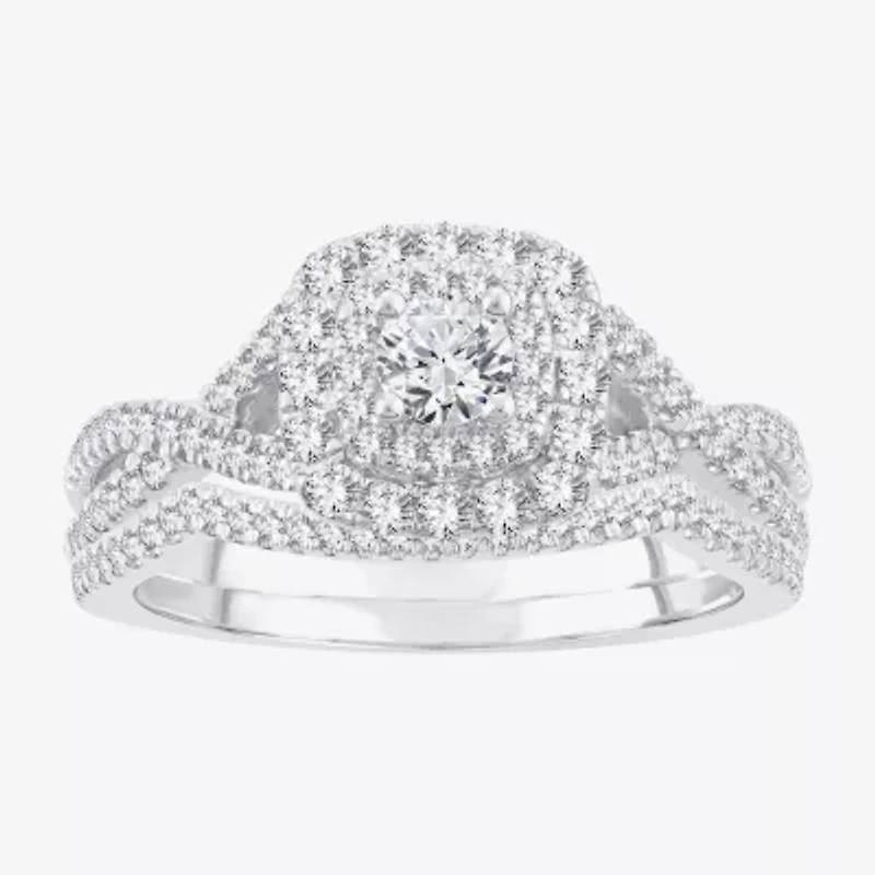 Modern Bride® Signature 3/4 CT.T.W. Certified Natural White & Color-Enhanced Blue Diamond Ring Set