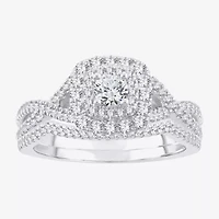 Modern Bride® Signature 3/4 CT.T.W. Certified Natural White & Color-Enhanced Blue Diamond Ring Set