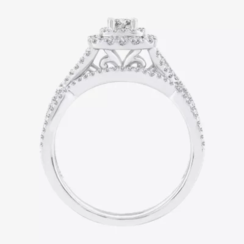 Modern Bride® Signature 3/4 CT.T.W. Certified Natural White & Color-Enhanced Blue Diamond Ring Set