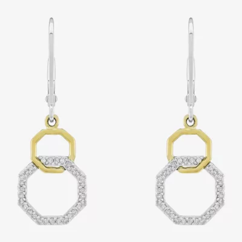 Limited Quantities! Womens 1/5 CT. Natural White Diamond 10K Gold Sterling Silver Circle Drop Earrings