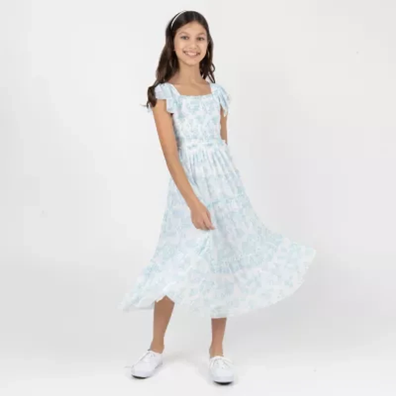 Rare Editions Big Kid Girls Short Sleeve Flutter Floral Maxi Dress