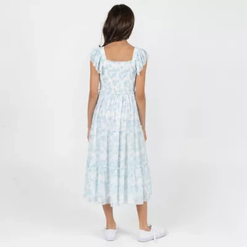 Rare Editions Big Kid Girls Short Sleeve Flutter Floral Maxi Dress