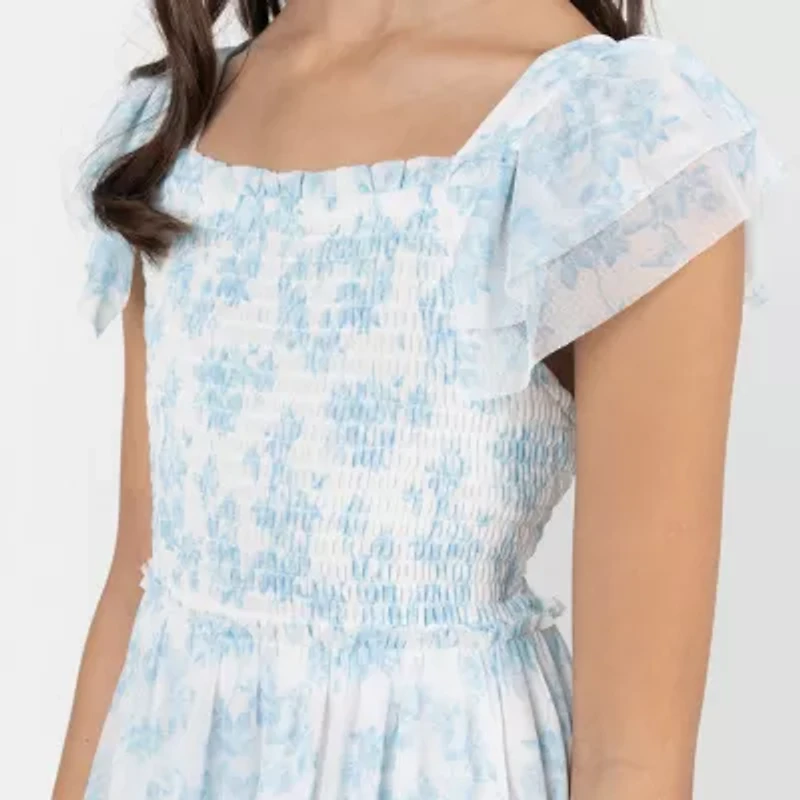 Rare Editions Big Kid Girls Short Sleeve Flutter Floral Maxi Dress