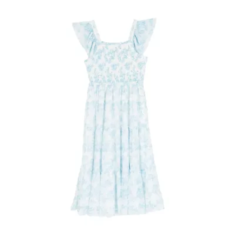 Rare Editions Big Kid Girls Short Sleeve Flutter Floral Maxi Dress