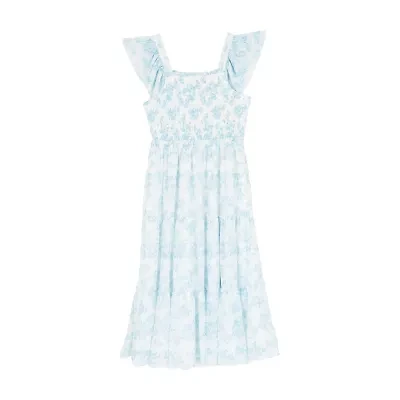 Rare Editions Big Kid Girls Short Sleeve Flutter Floral Maxi Dress