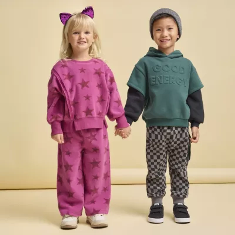 Grayson Little Toddler Girls Crew Neck Fleece Long Sleeve Sweatshirt