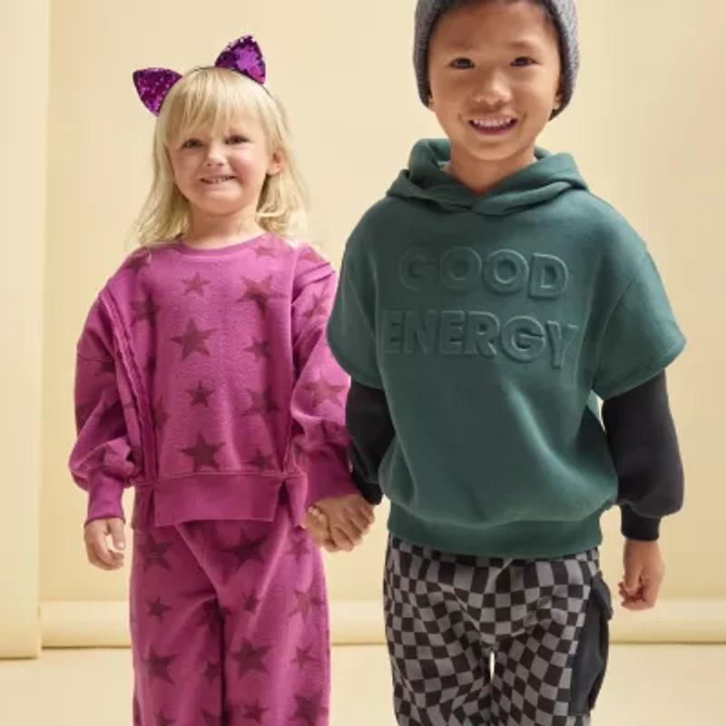 Grayson Little Toddler Girls Crew Neck Fleece Long Sleeve Sweatshirt