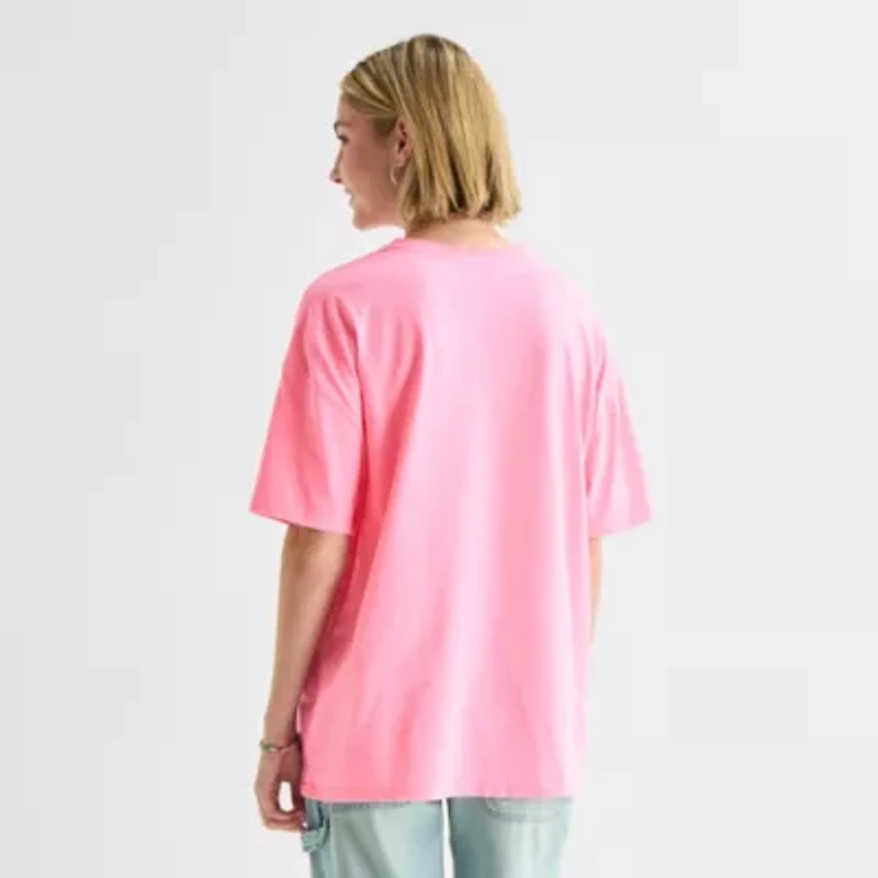 Womens Juniors Crew Neck Short Sleeve Oversized Nightmare Before Christmas Graphic T-Shirt