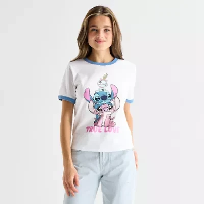 Stitch Angel Tee Womens Juniors Crew Neck Short Sleeve Graphic T-Shirt