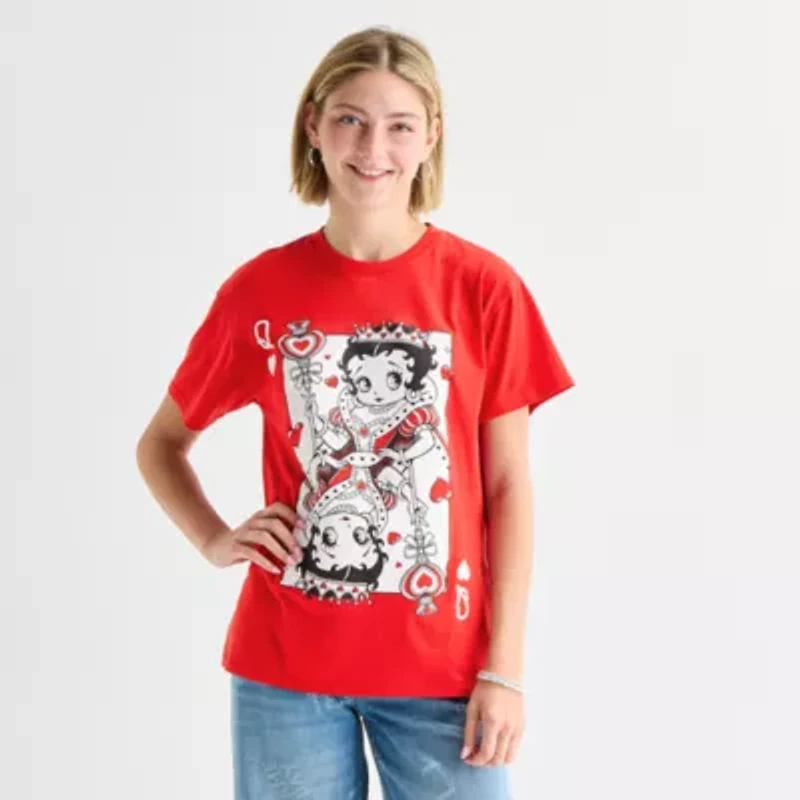 New World Womens Juniors Crew Neck Short Sleeve Loose Fit Betty Boop Graphic T-Shirt