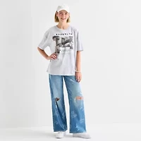New World Brooklyn Oversized Tee Womens Juniors Crew Neck Short Sleeve Graphic T-Shirt